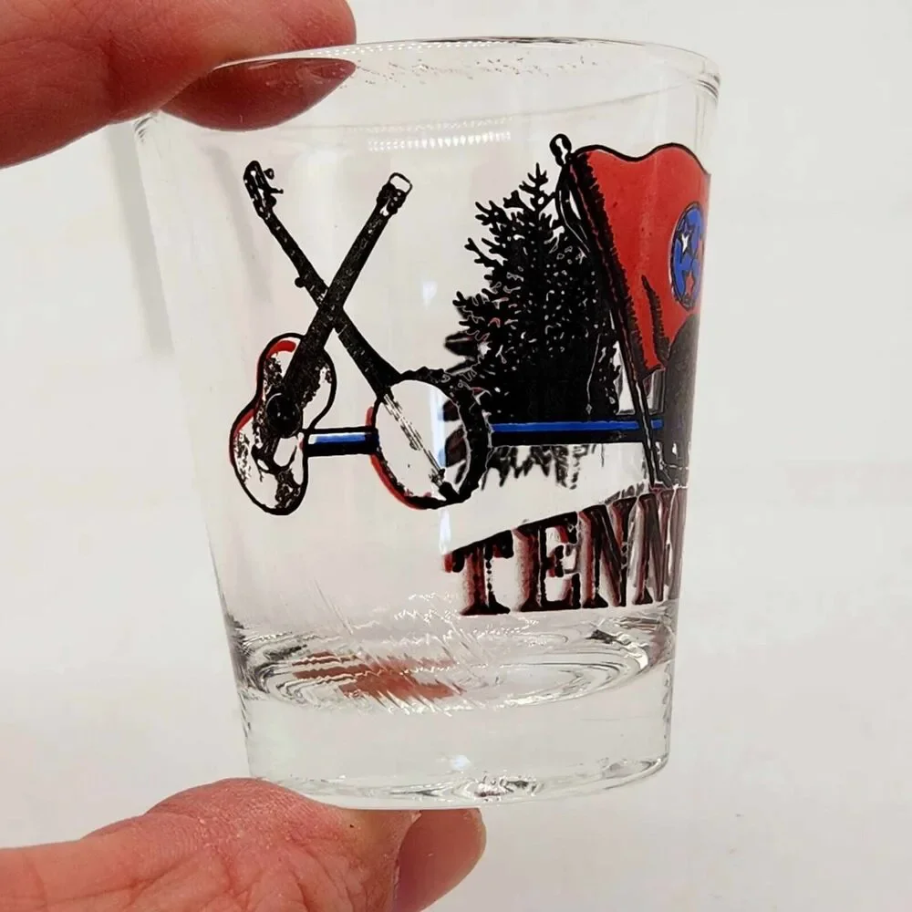 Tennessee Black Bear Flag Shot Glass Collectible Souvenir Banjo Native American